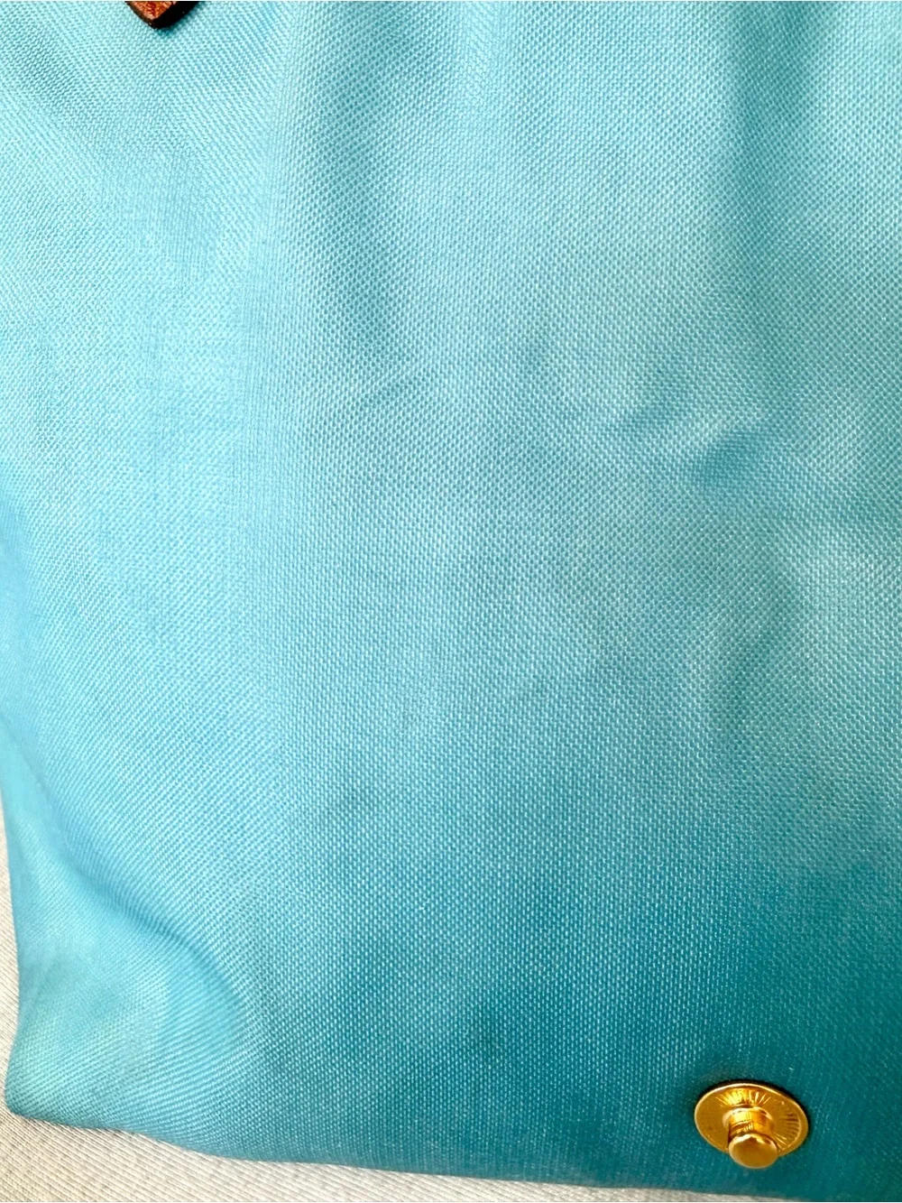 Longchamp Le Pliage Top-Handle Tote in Light Blue w Brown leather, GUC - Picture 11 of 16